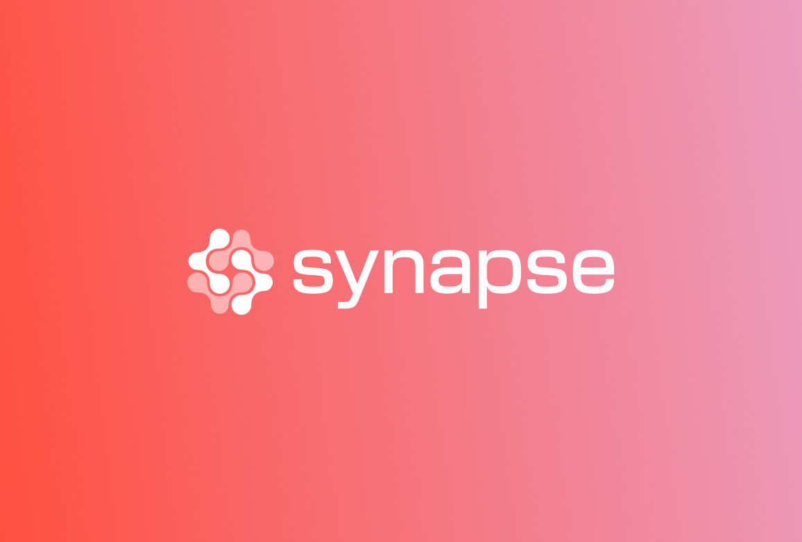 The image features the Synapse logo and the word "synapse" on a pink to coral gradient background.